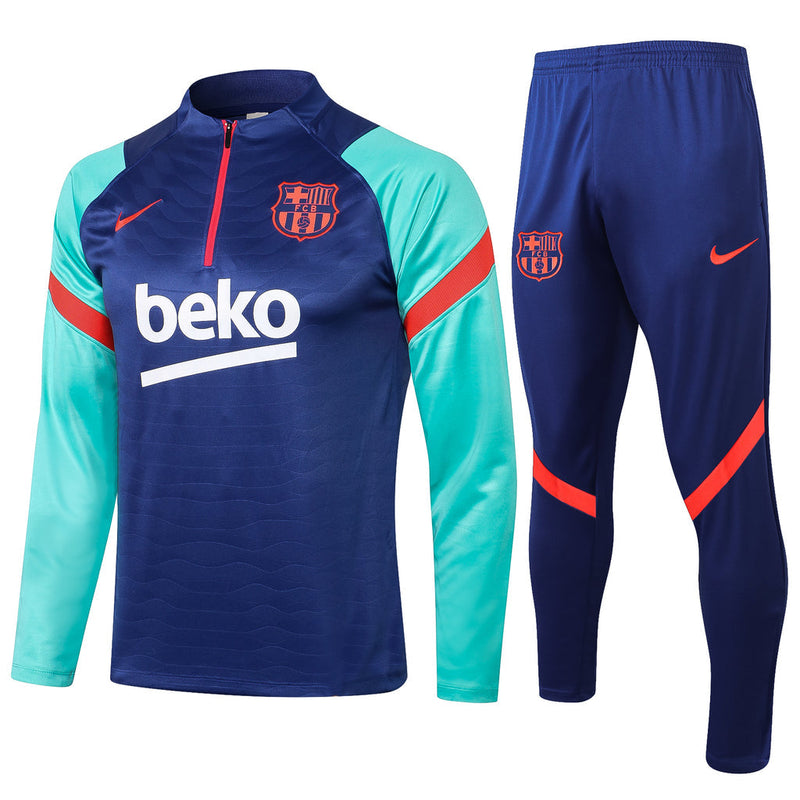 Chaqueta de entrenamiento Barcelona 21/22 azul con cremallera.